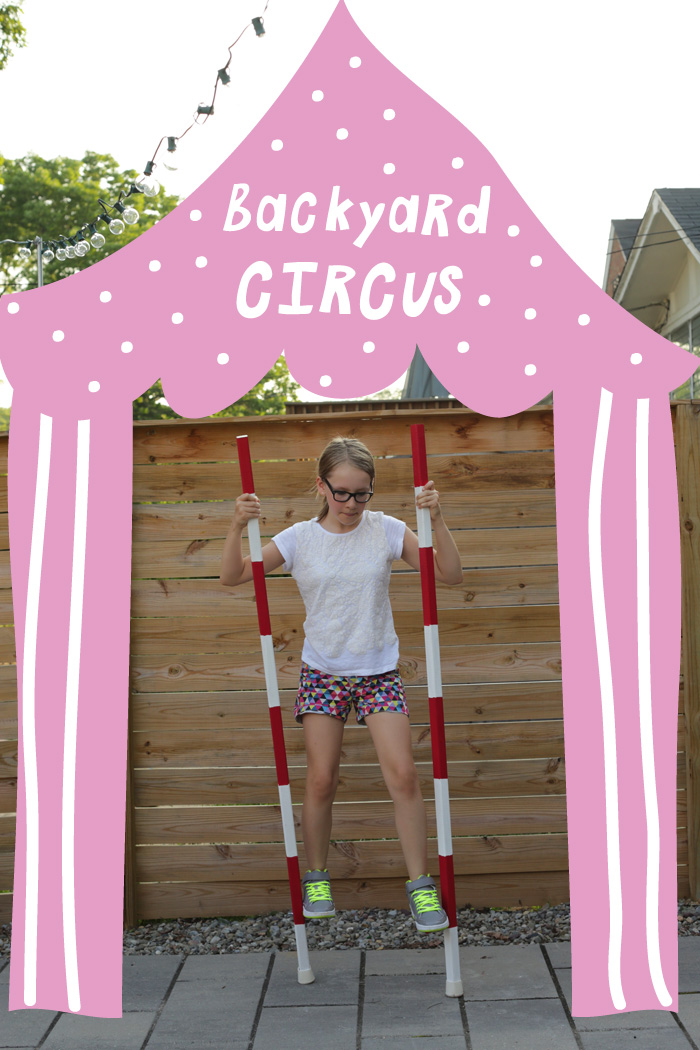 backyard circus with handmade stilts