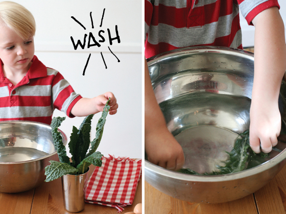 washing veggies for frittata