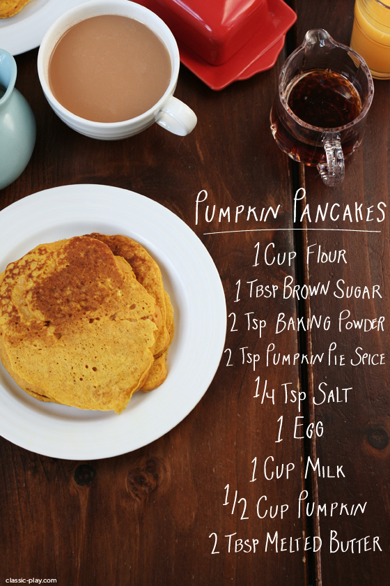 pumpkin pancake ingredients for Thanksgiving morning from classic-play.com